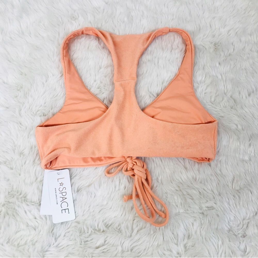 L*SPACE Pastel Peach Terry Cloth Lace Up Bikini Top Dax Terrycloth Large New - Picture 5 of 10